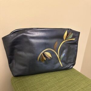 Elegant Italian Leather Clutch with Leaf Design
